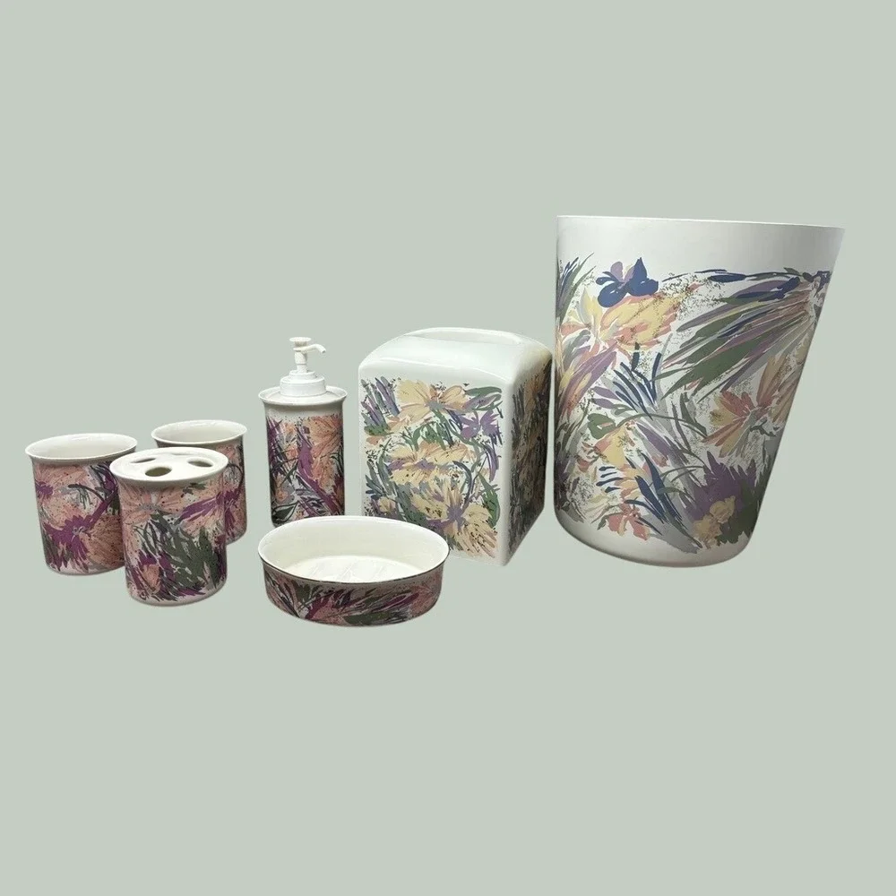 Vintage Saturday Knight Radiance 7-Pc Ceramic Bathroom Set Japan Floral